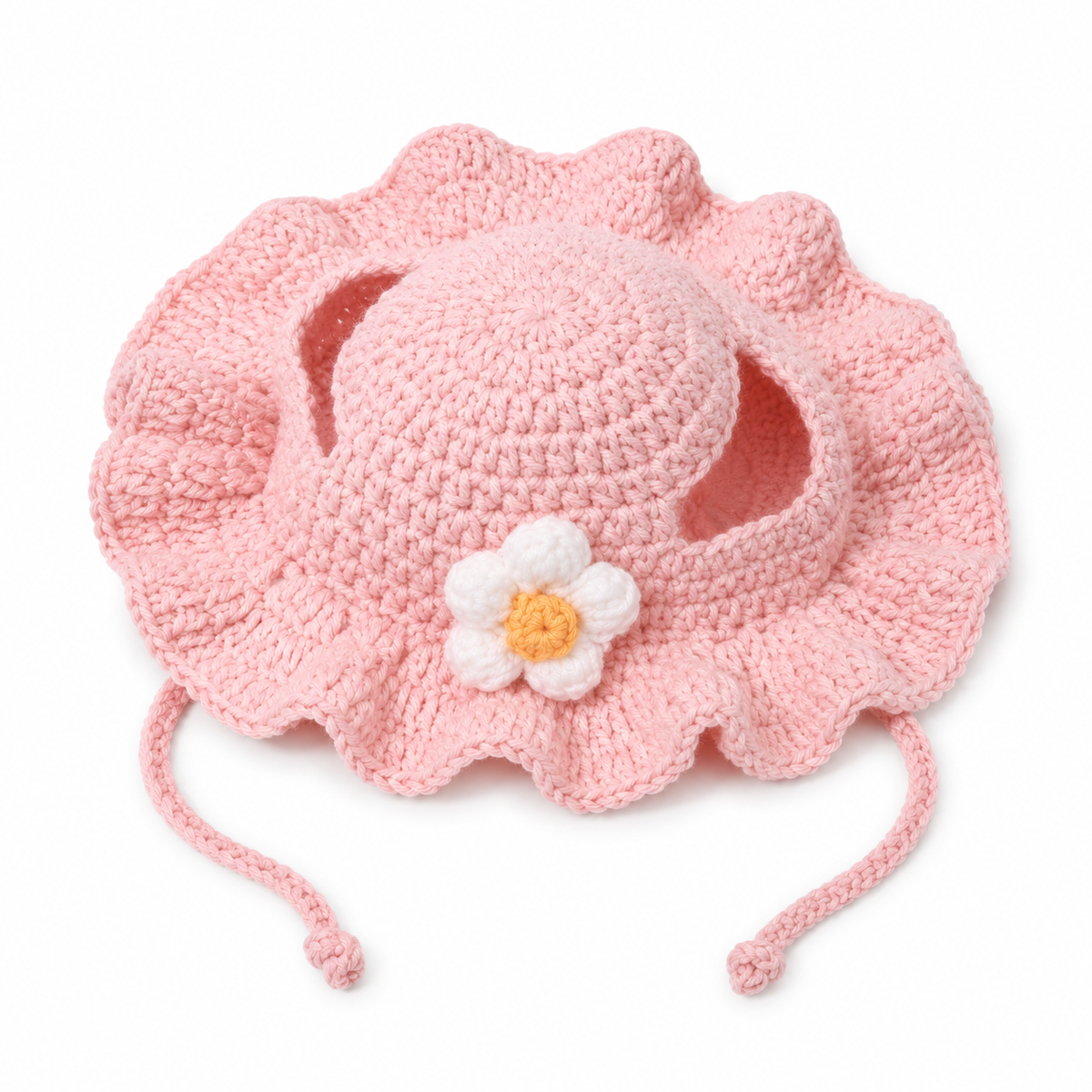 Crochet Dress-Up Hats & Hood - Pink Daisy Brim Hat
