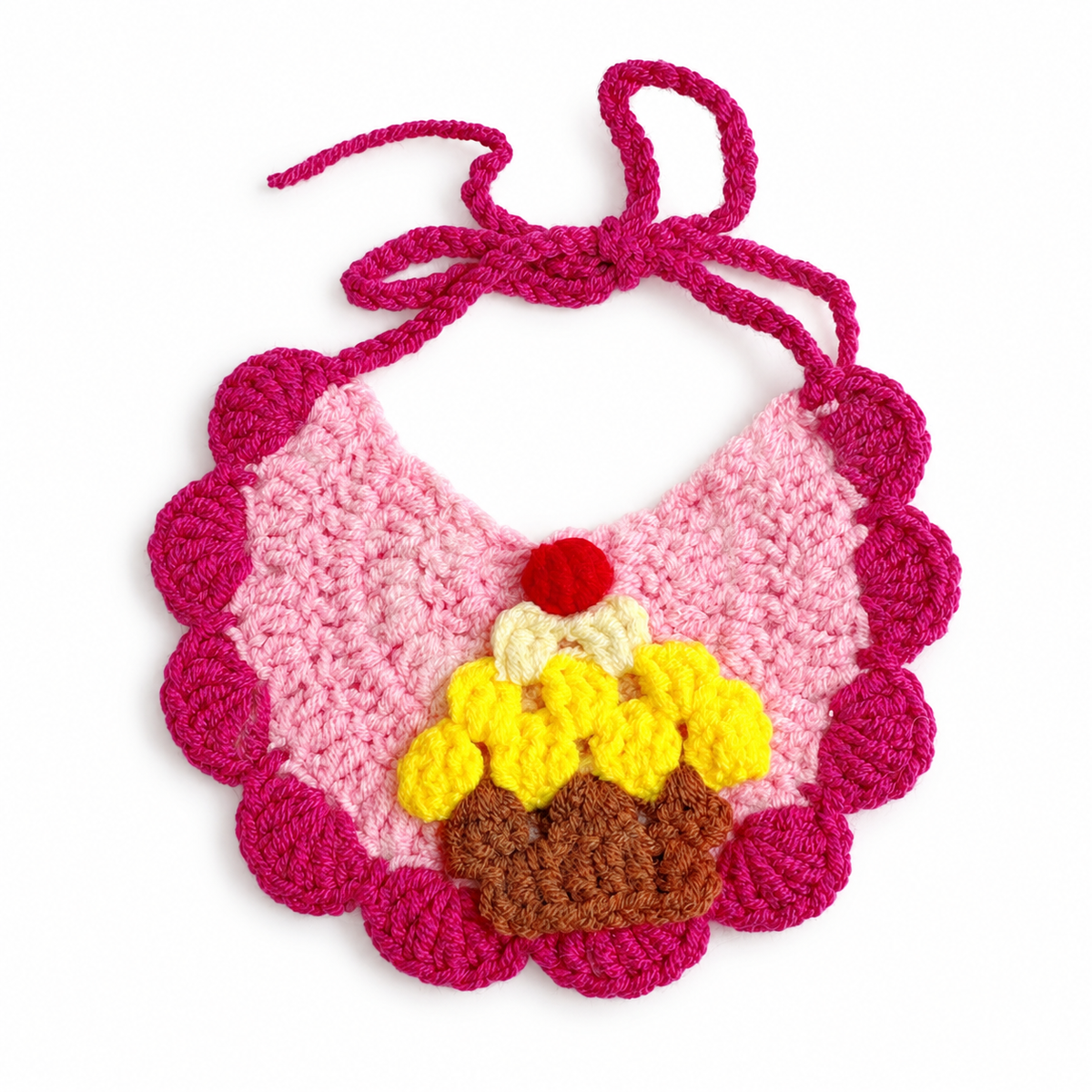 Crochet Applique Bib - Pink Cupcake