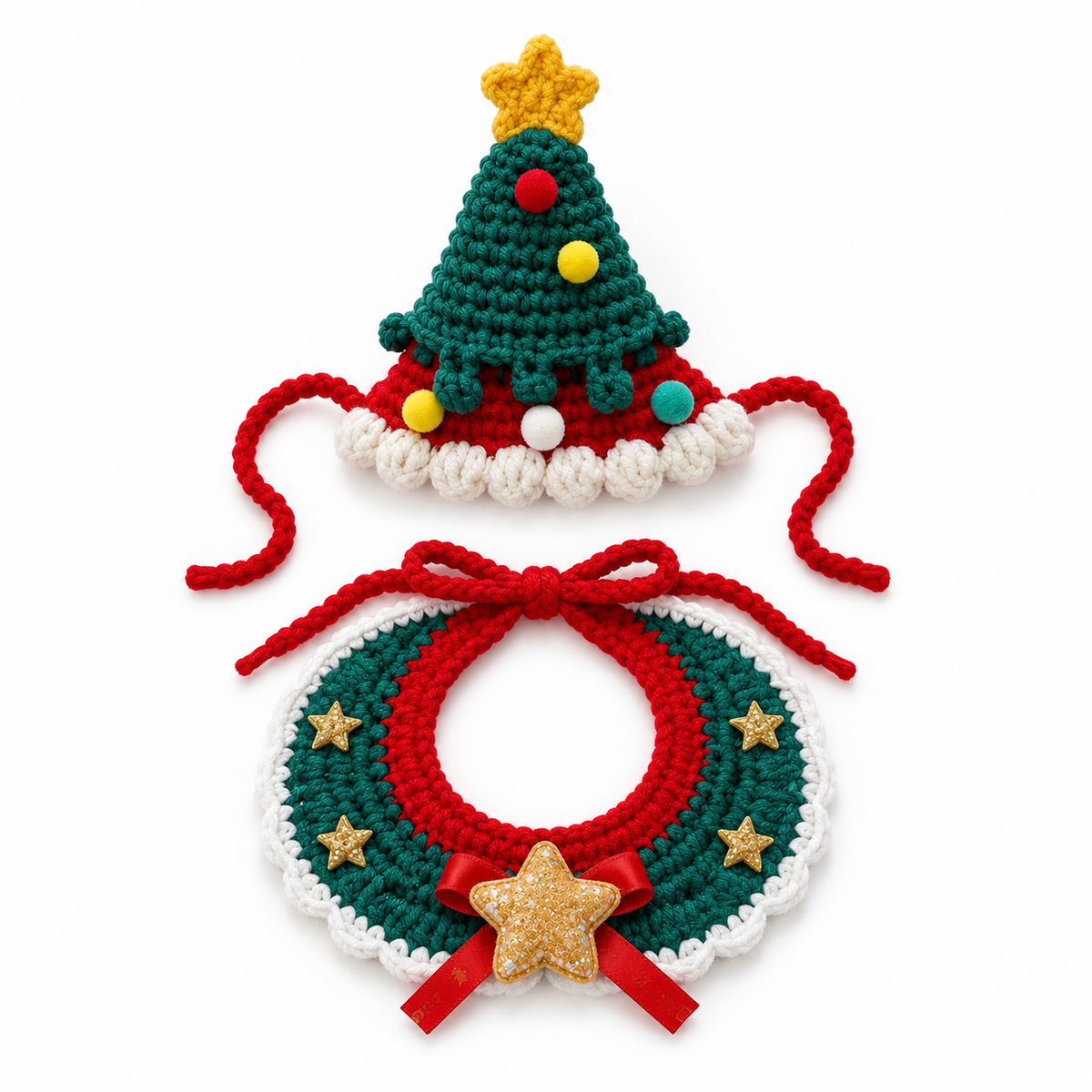 Star-Top Tree Hat & Collar Set - Green Gold Star