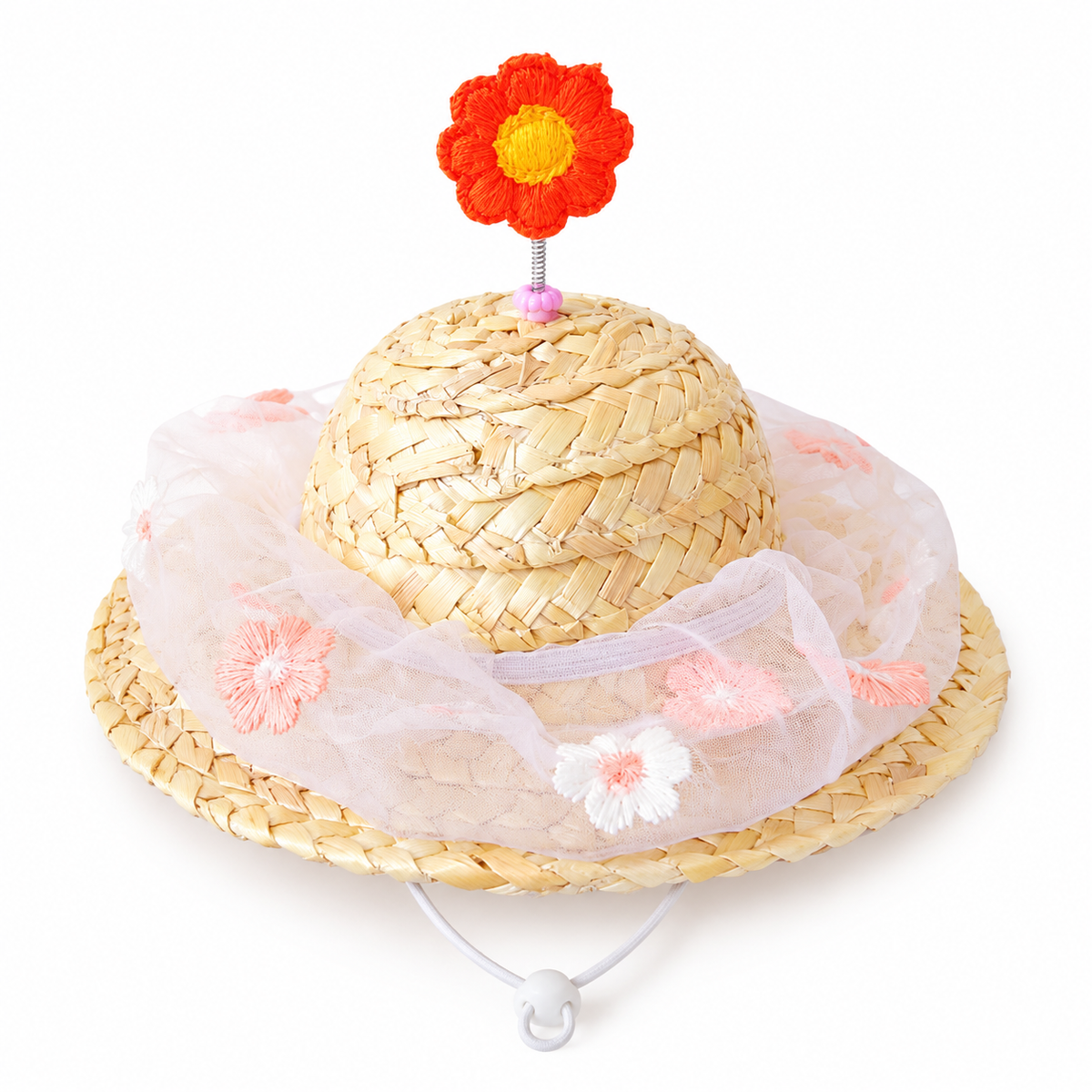 Spring Flower Straw Hat - Coral Flower