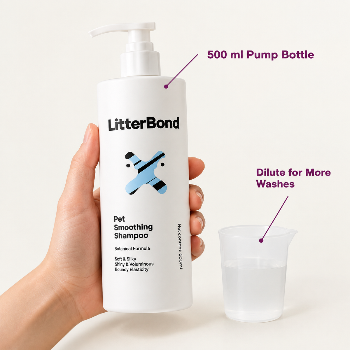 LitterBond Shampoo & Conditioner 500 ml 3 types - size and materials