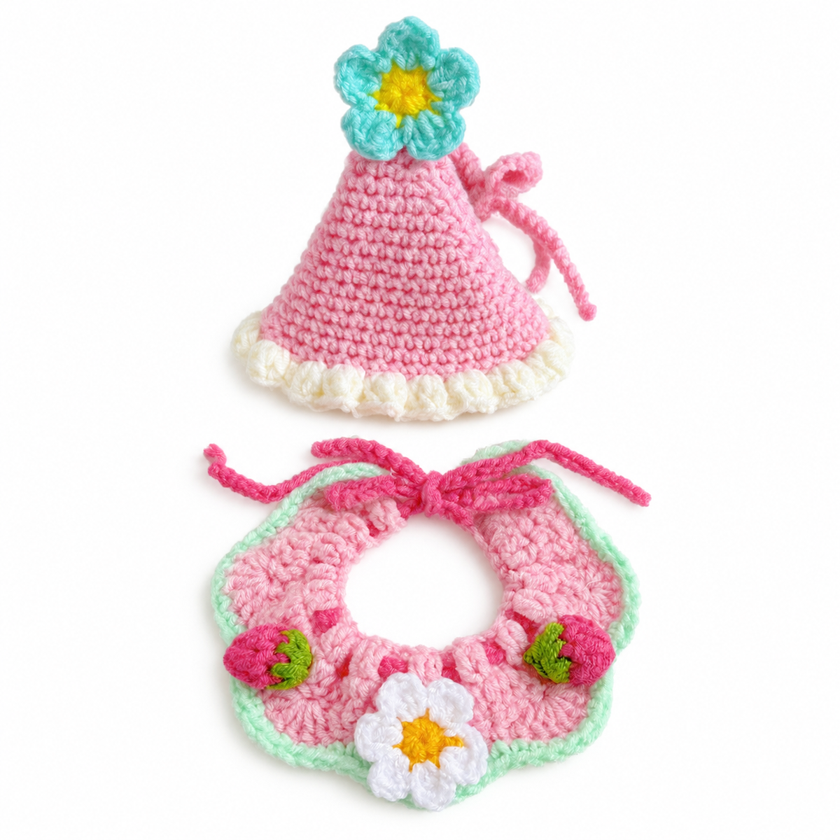 Flower Party Hat & Collar Options - Pink Strawberry Set