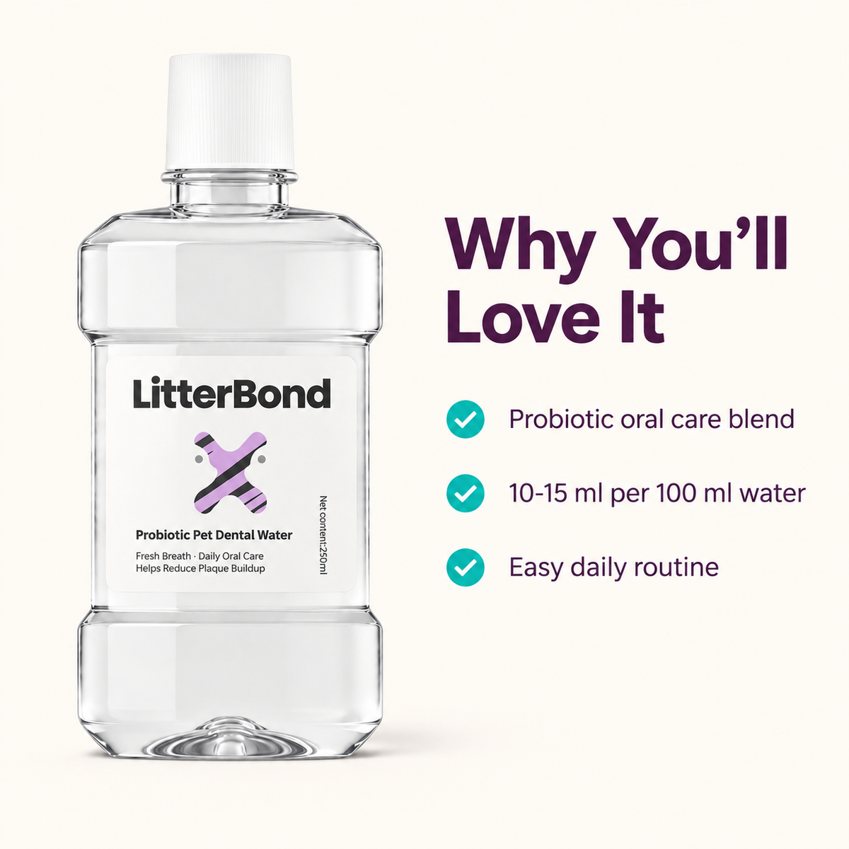 LitterBond Dental Water Additive 250 ml - key features