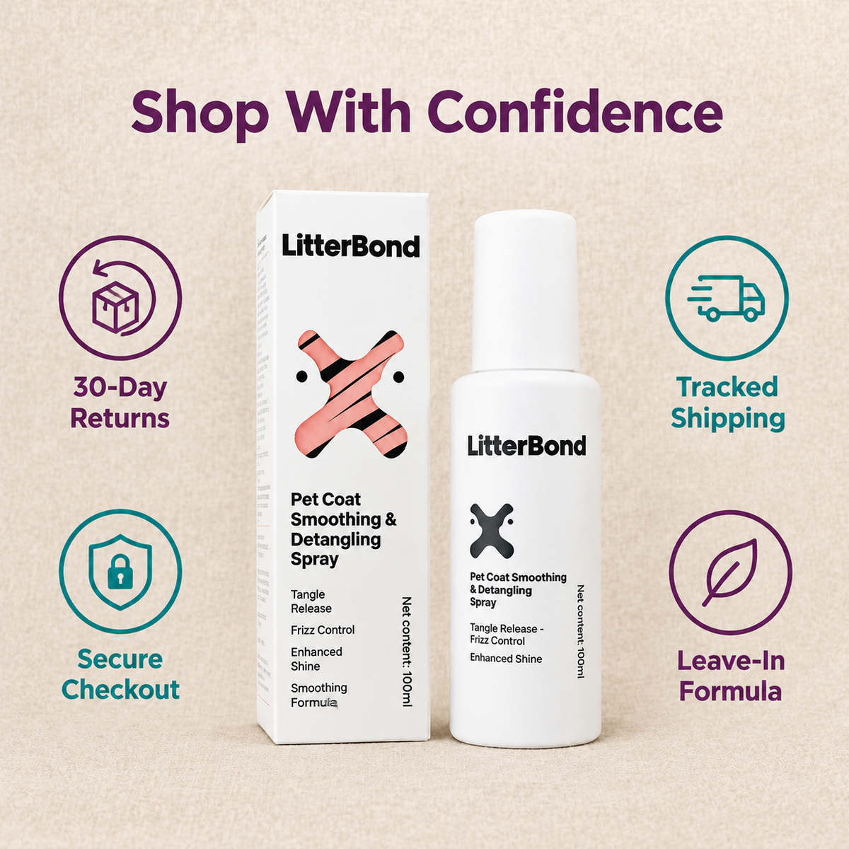 LitterBond Detangler Spray 100 ml - 30-day returns, tracked shipping, secure checkout