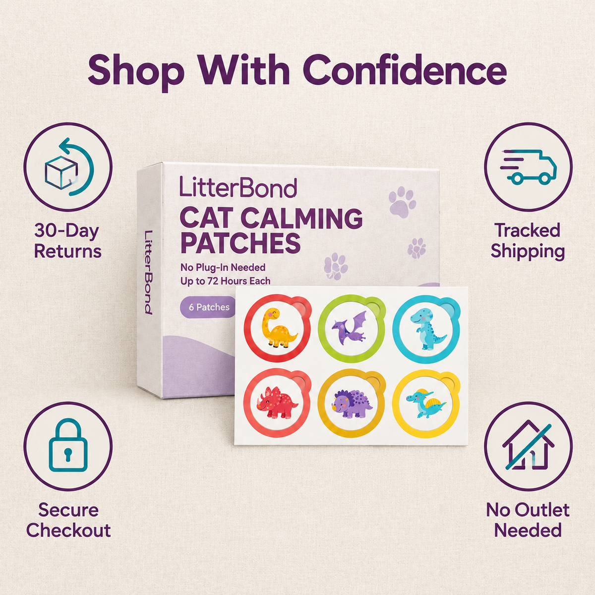 LitterBond Calming Patches 6 ct - 30-day returns, tracked shipping, secure checkout