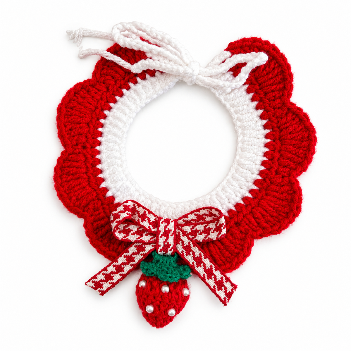 Scalloped Charm Crochet Ruffle Bib - Red Strawberry