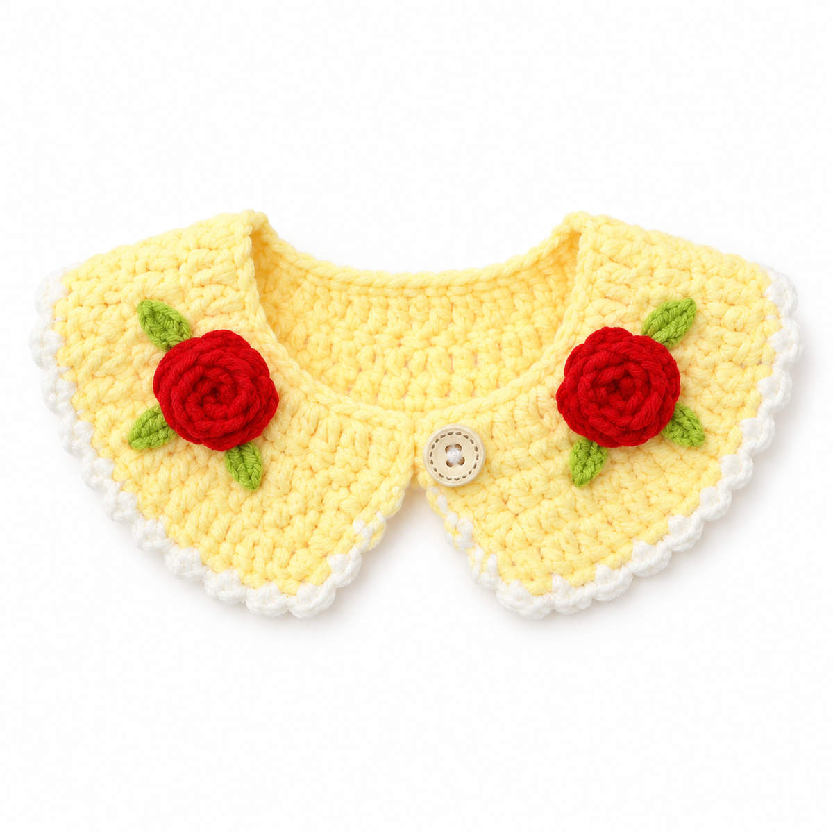 Rose Button Crochet Collar - Yellow Red Roses