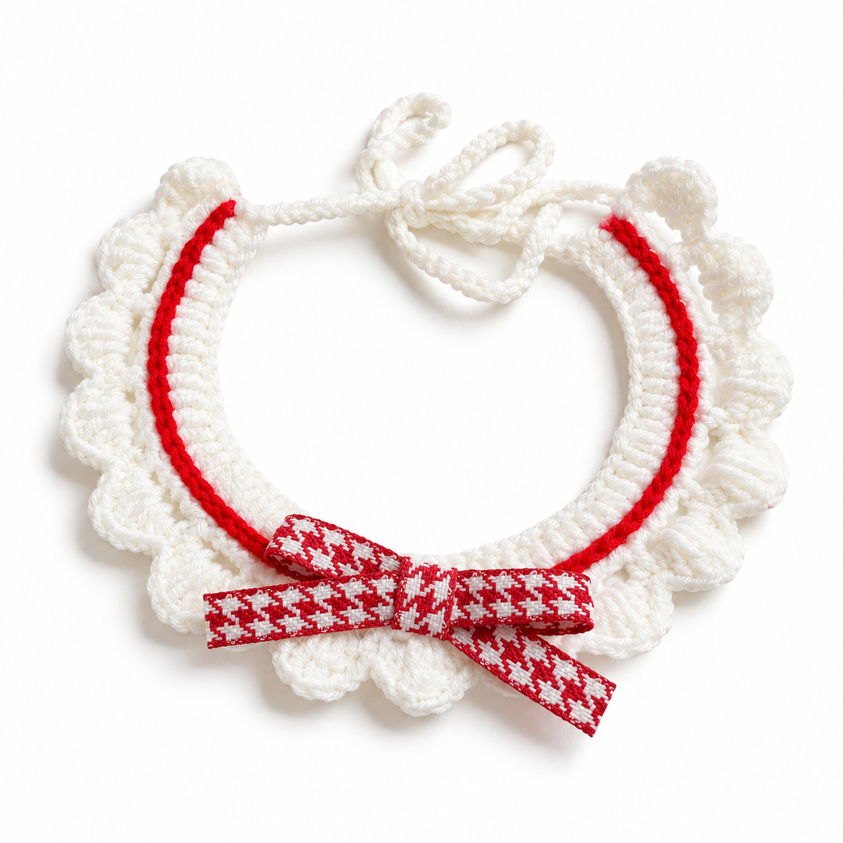 Cream Ruffle Ribbon Bow Collar - Red Bow
