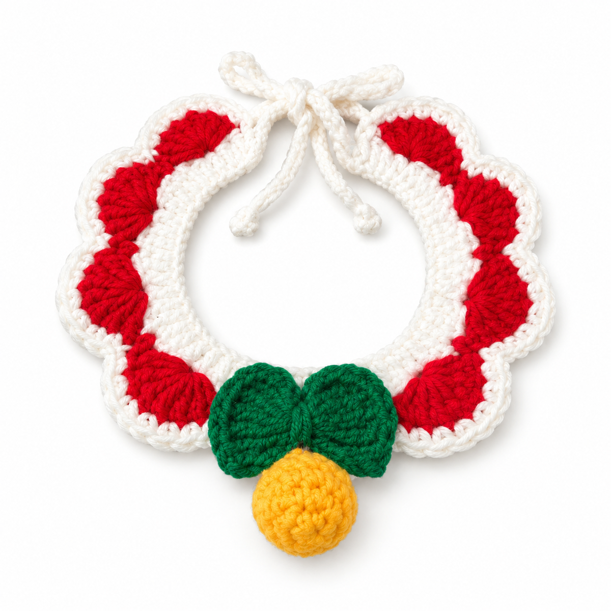 Santa, Bell & Tree Crochet Collar - Red Ball