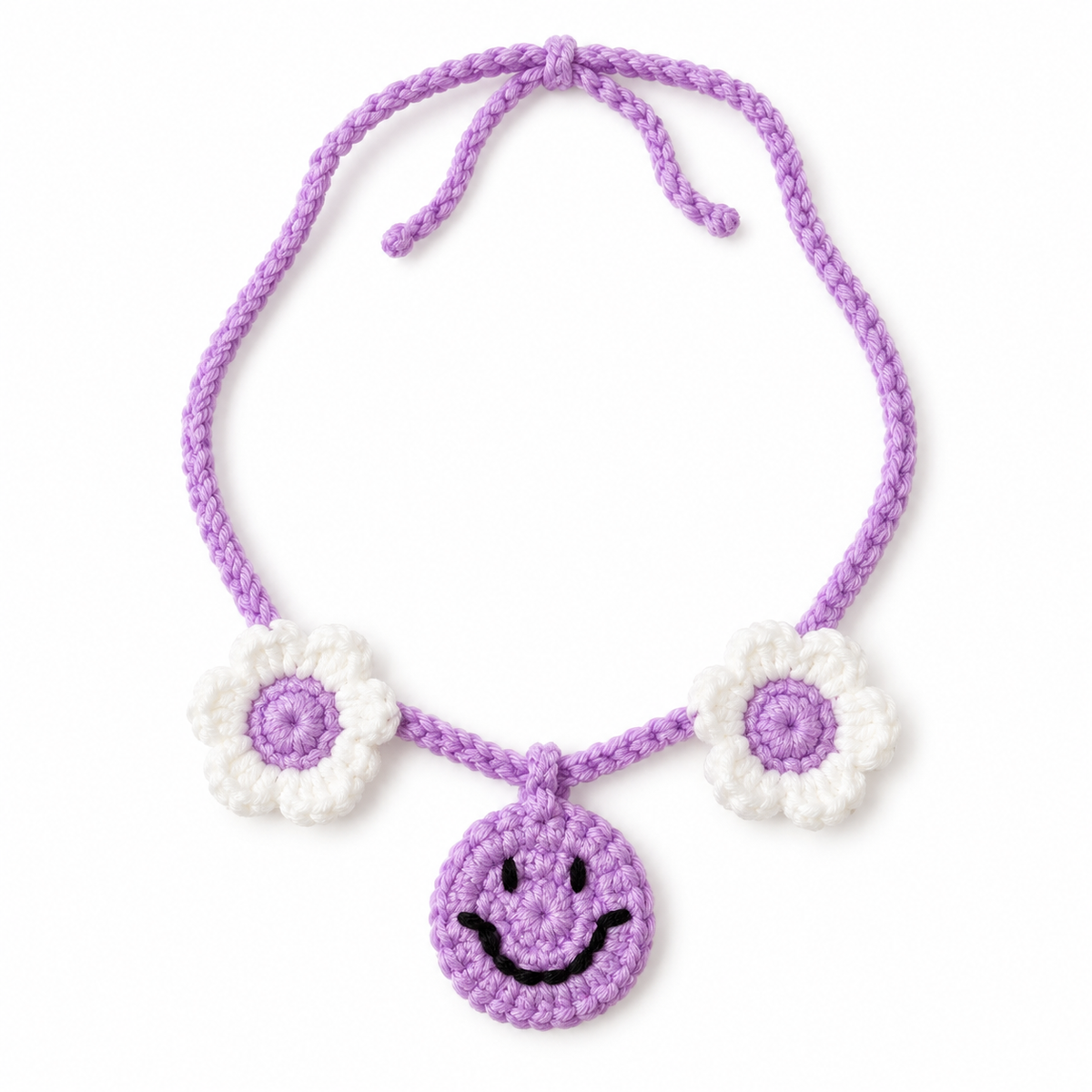 Daisy Happy Face Crochet Collar - Lavender