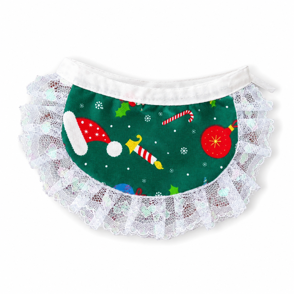 Santa & Candy Cane Lace Bib - Candy Cane Green