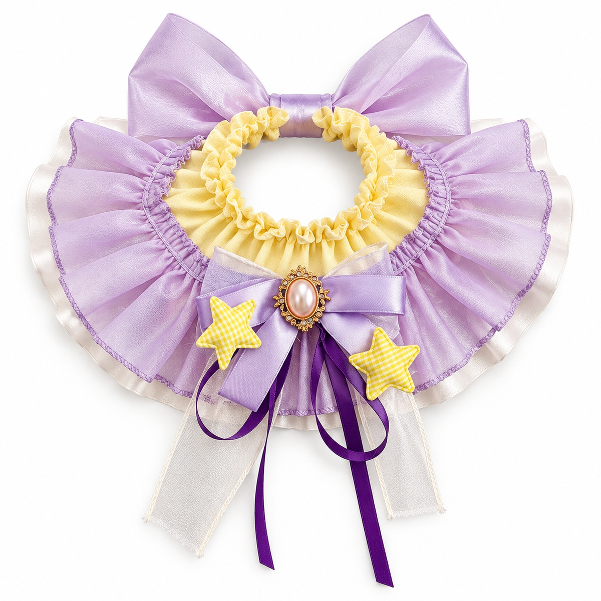 Ornate Ribbon Ruffle Collar - Lavender Gold Stars