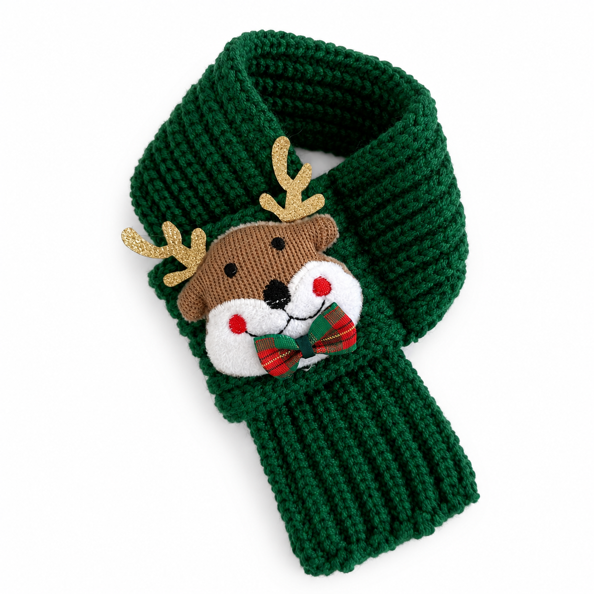 Pull-Through Christmas Knit Scarf - Green Reindeer