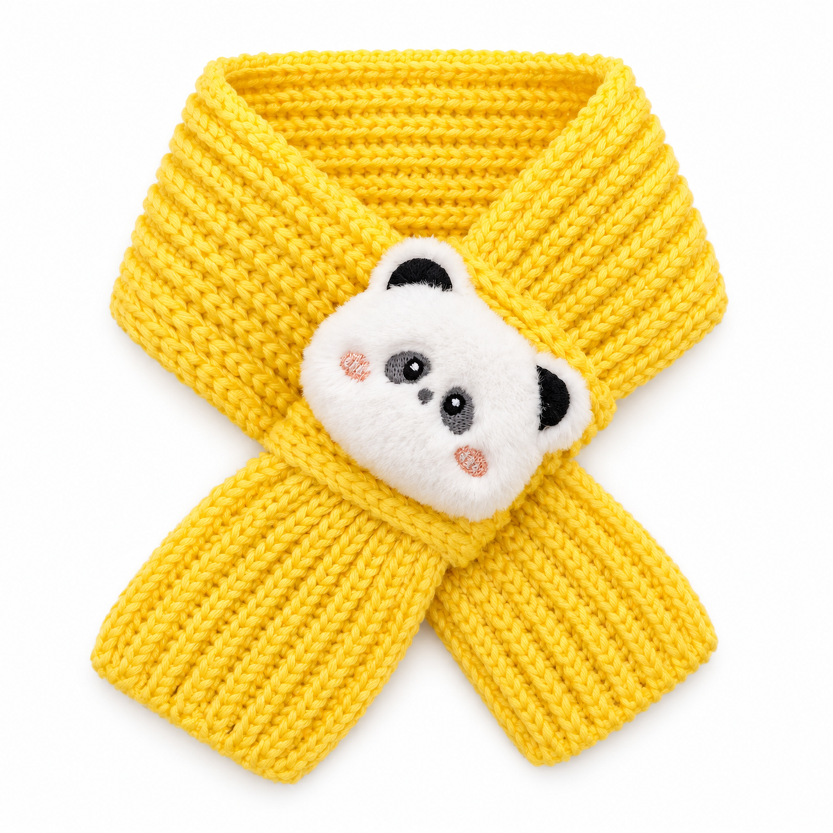 Plush Face Knit Scarf - Yellow Panda