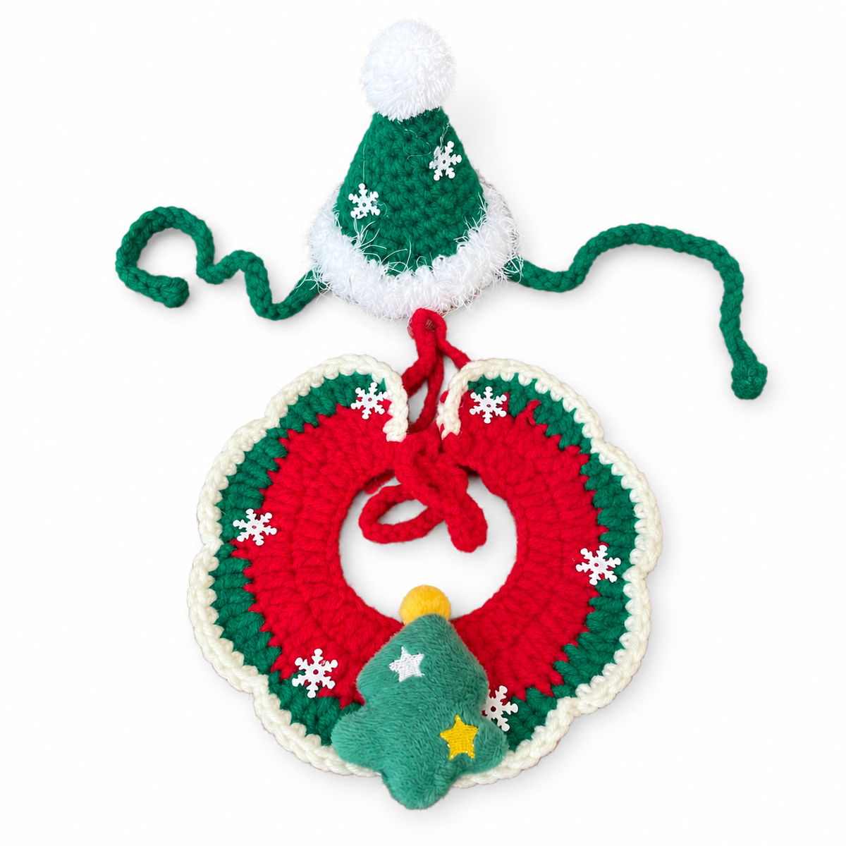 Crochet Christmas Collar & Hat Set - Christmas Tree Set