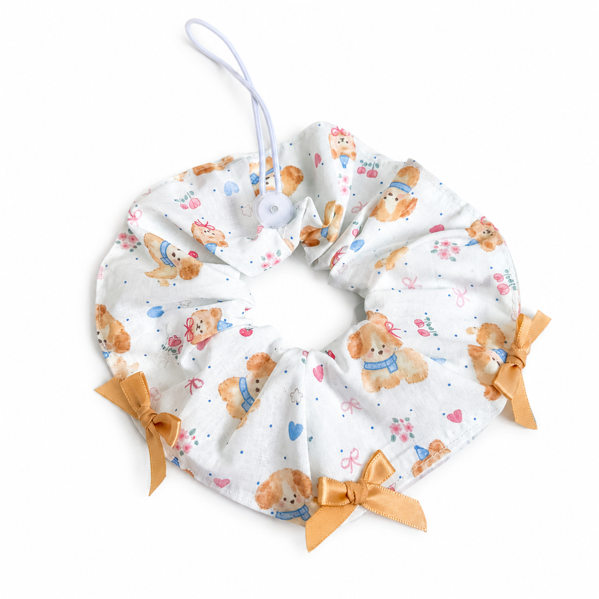 Cotton Print Scrunchie Collar - Honey Teddy
