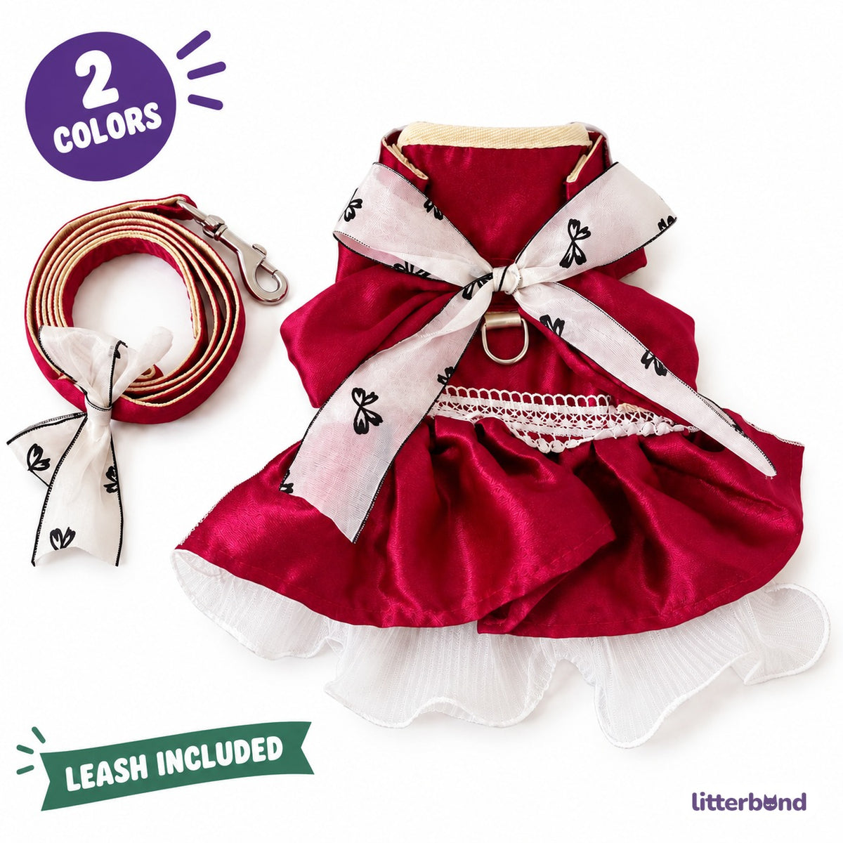 Satin Bow Dress Harness & Leash