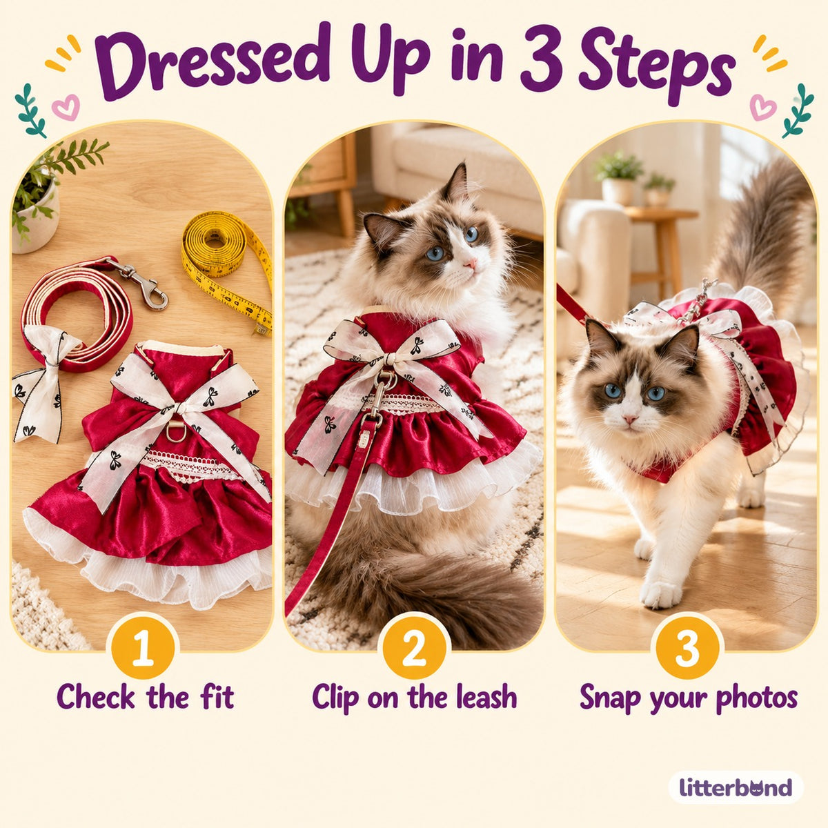 Satin Bow Dress Harness & Leash - how to put it on