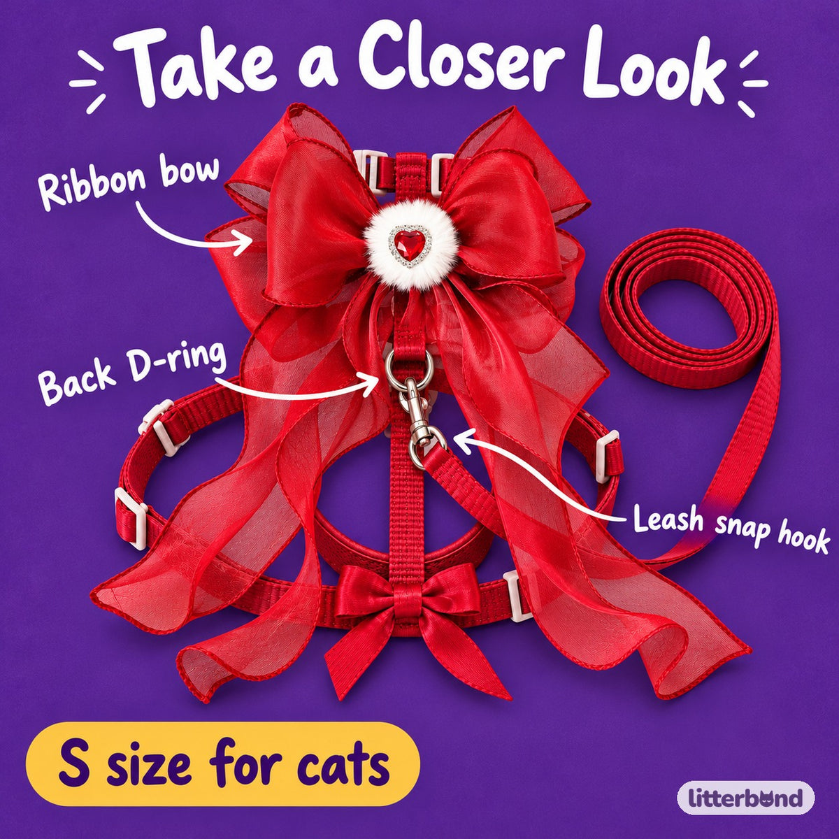 Sheer Ribbon Bow Harness Set - close-up details