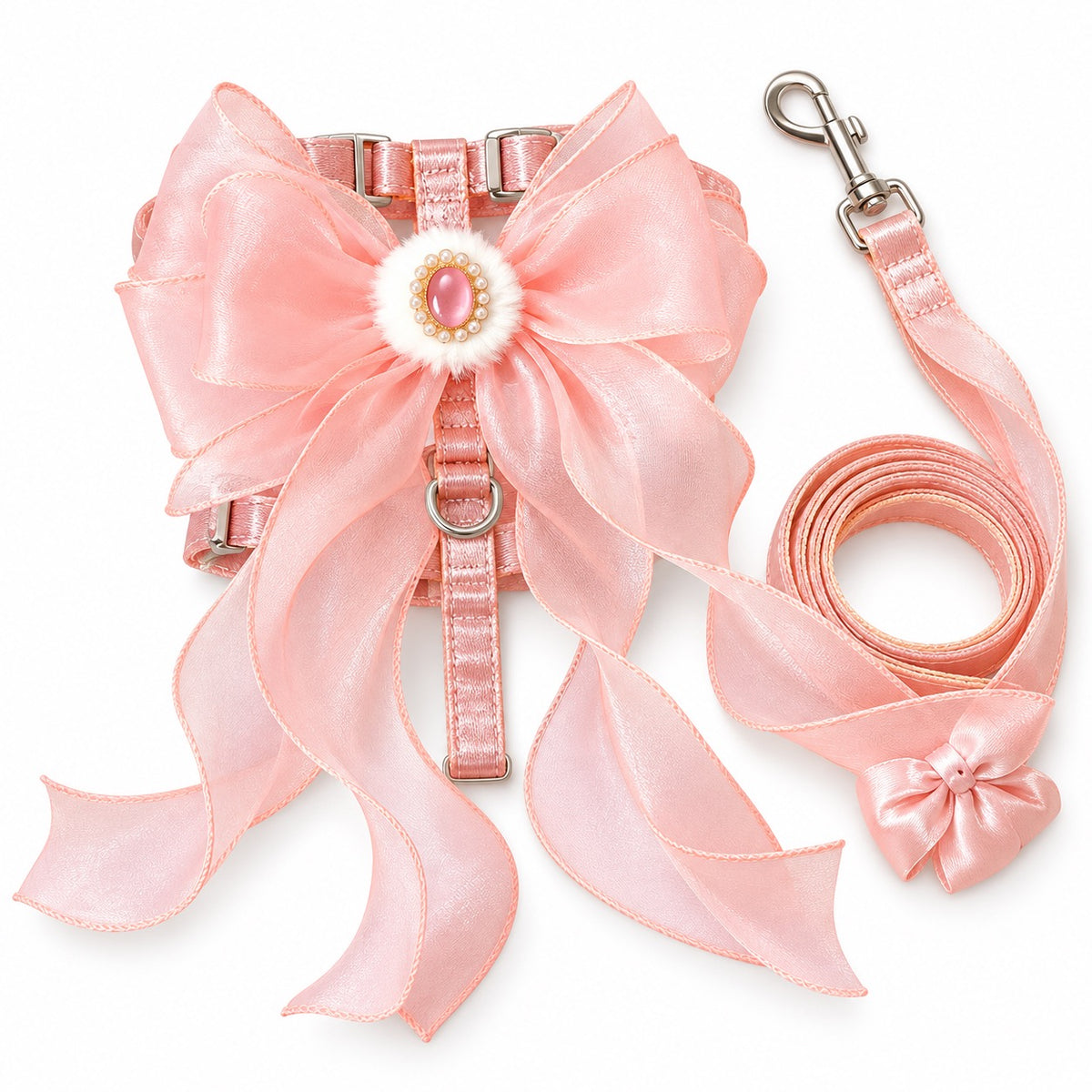 Sheer Ribbon Bow Harness Set - Blush Pink