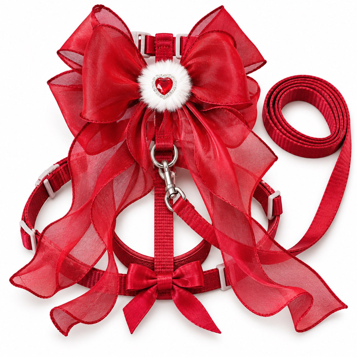 Sheer Ribbon Bow Harness Set - Ruby Red