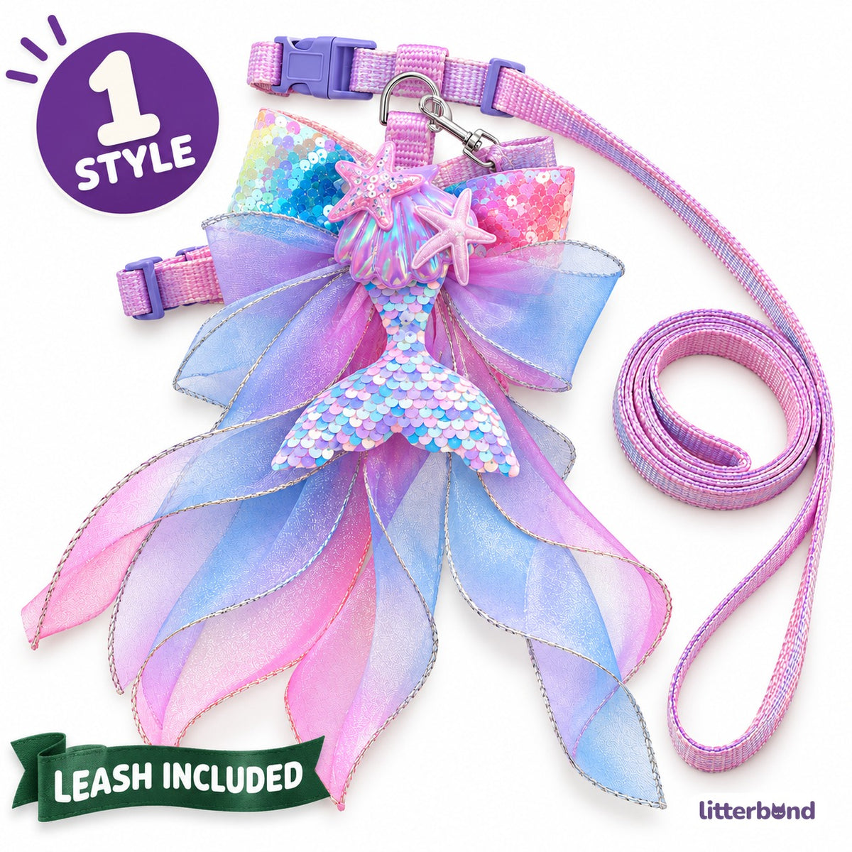 Pastel Mermaid Harness for Walks