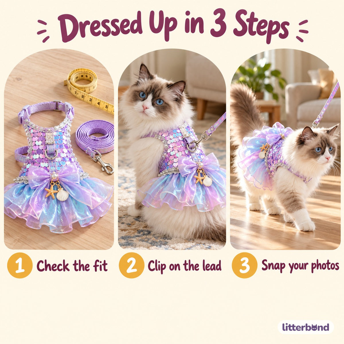 Pastel Mermaid Harness for Walks - how to put it on