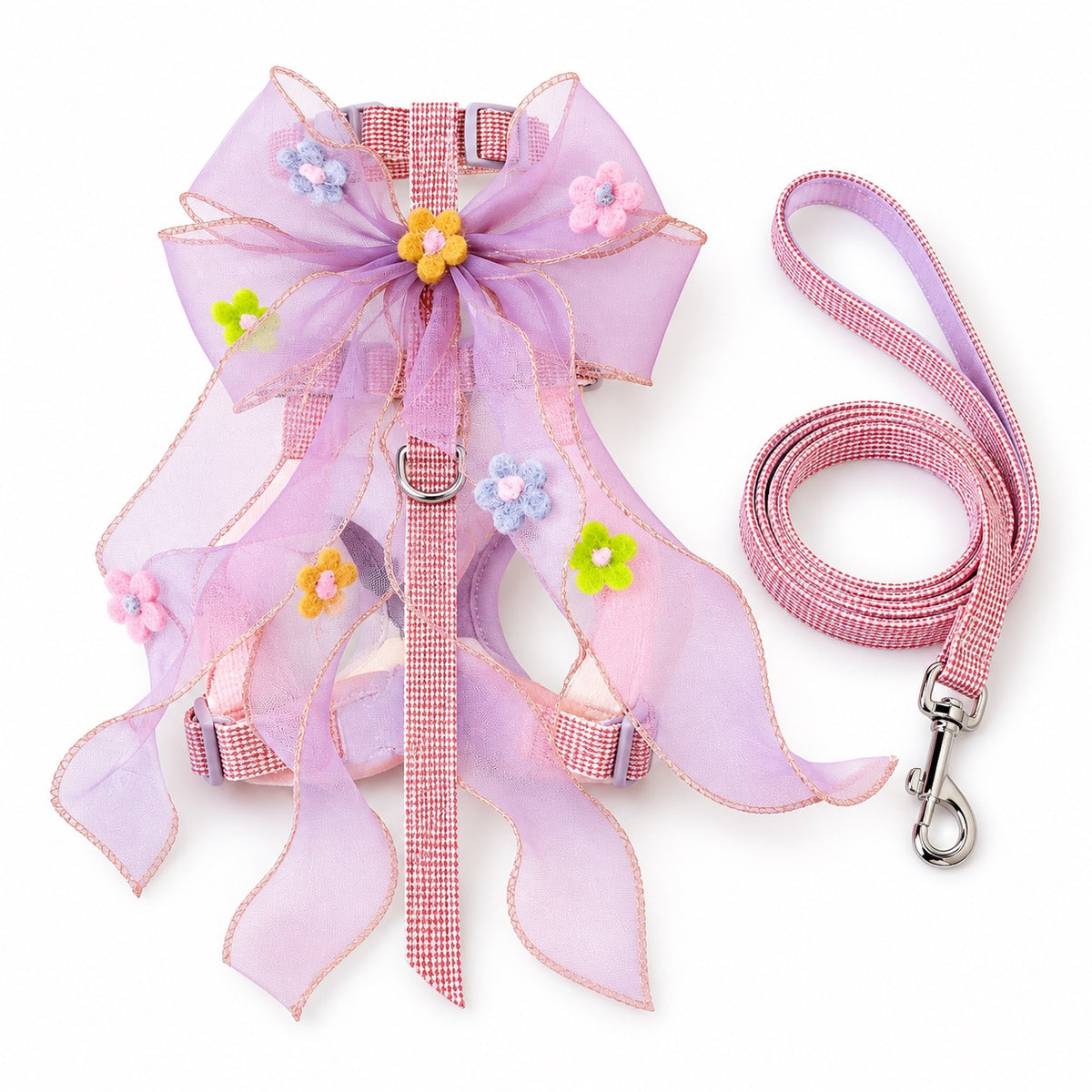 Floral Bow Harness for Walks - Lilac Flowers