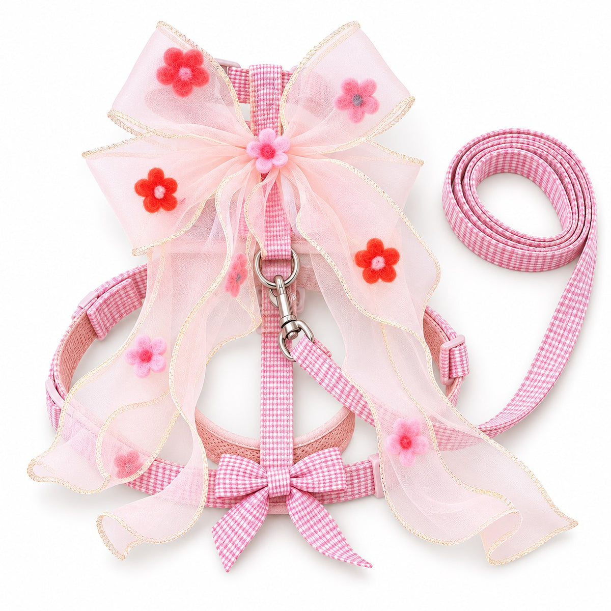Floral Bow Harness for Walks - Pink Flowers