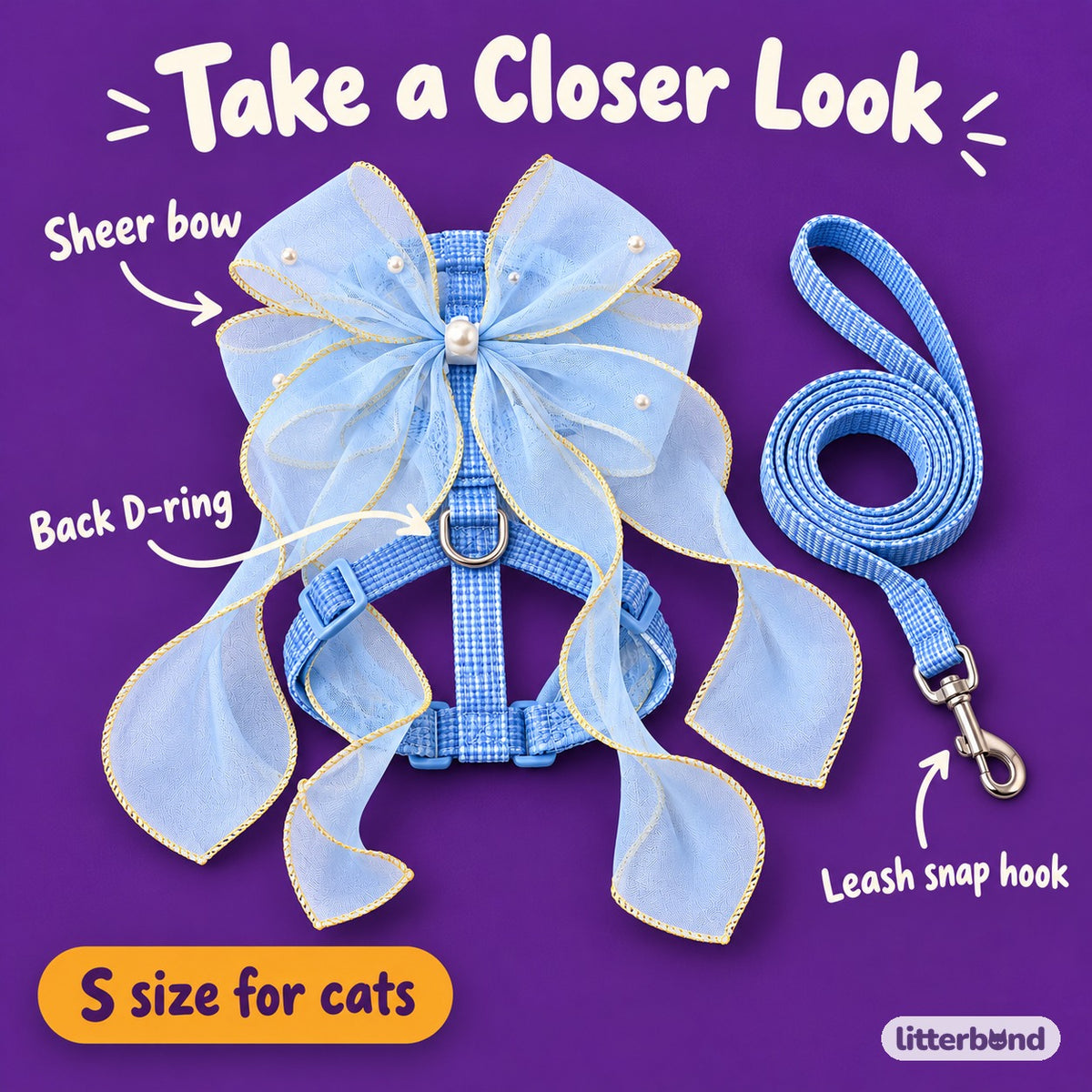 Sheer Bow Ribbon Walking Harness - close-up details
