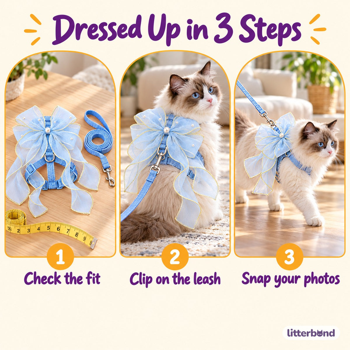 Sheer Bow Ribbon Walking Harness - how to put it on