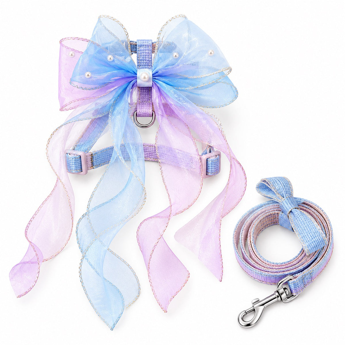 Sheer Bow Ribbon Walking Harness - Blue-Lilac Bow