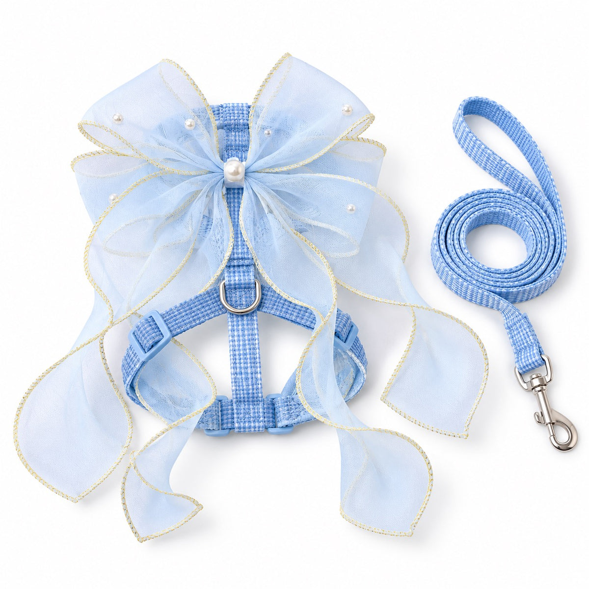 Sheer Bow Ribbon Walking Harness - Sky Blue Bow