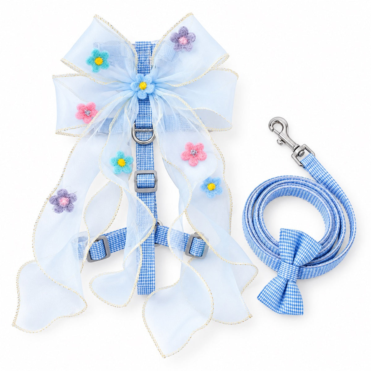 Sheer Bow Ribbon Walking Harness - Blue Flower