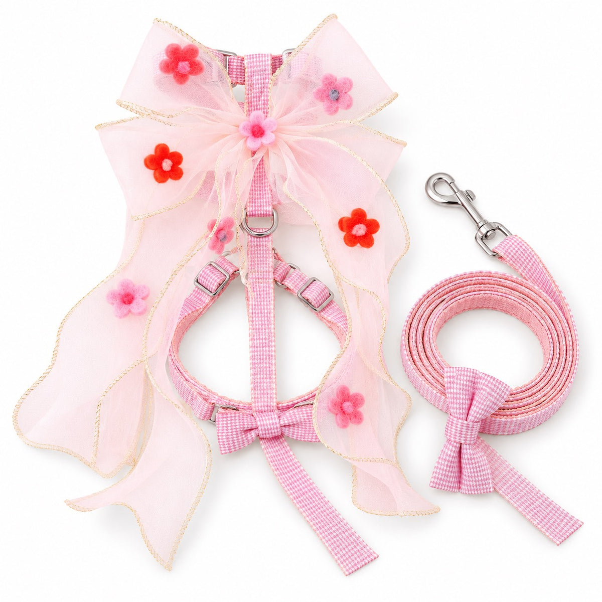 Sheer Bow Ribbon Walking Harness - Pink Flower
