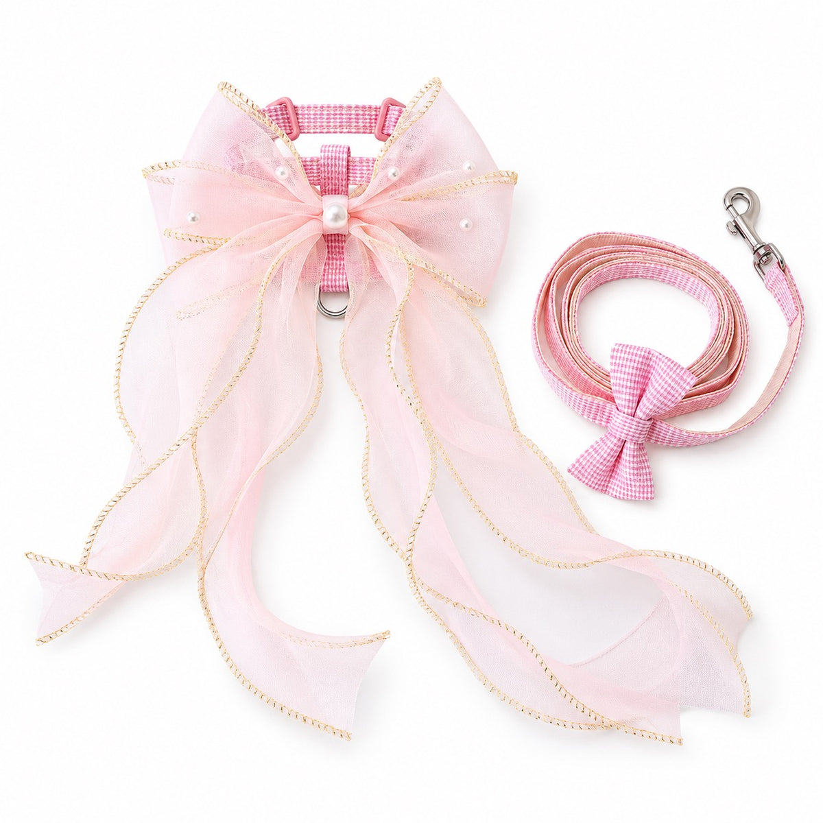 Sheer Bow Ribbon Walking Harness - Blush Pink Bow