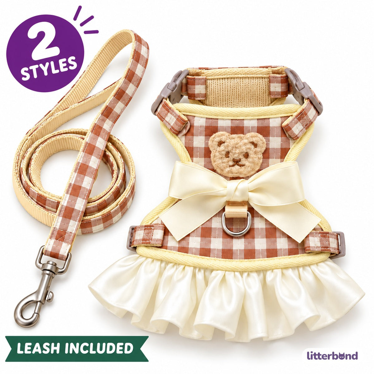 Gingham Bow Dress Harness Set