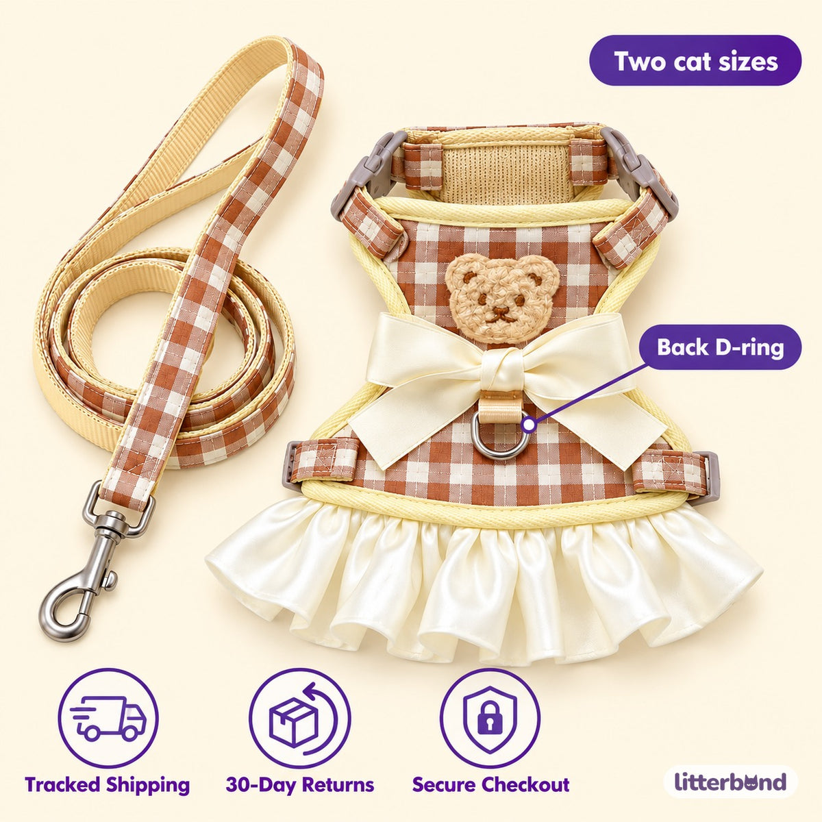 Gingham Bow Dress Harness Set - size and details