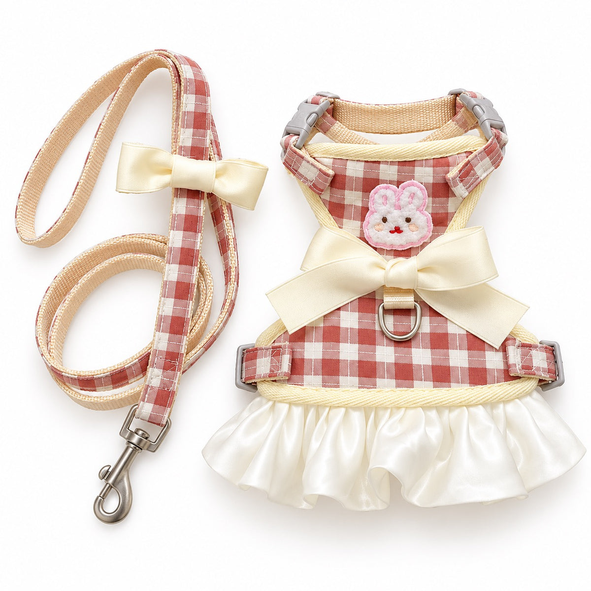 Gingham Bow Dress Harness Set - Red Gingham Bunny