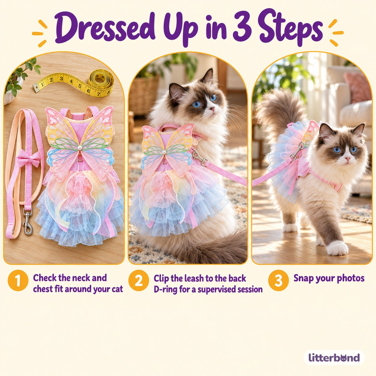 Pastel Butterfly Dress Harness Set - how to put it on