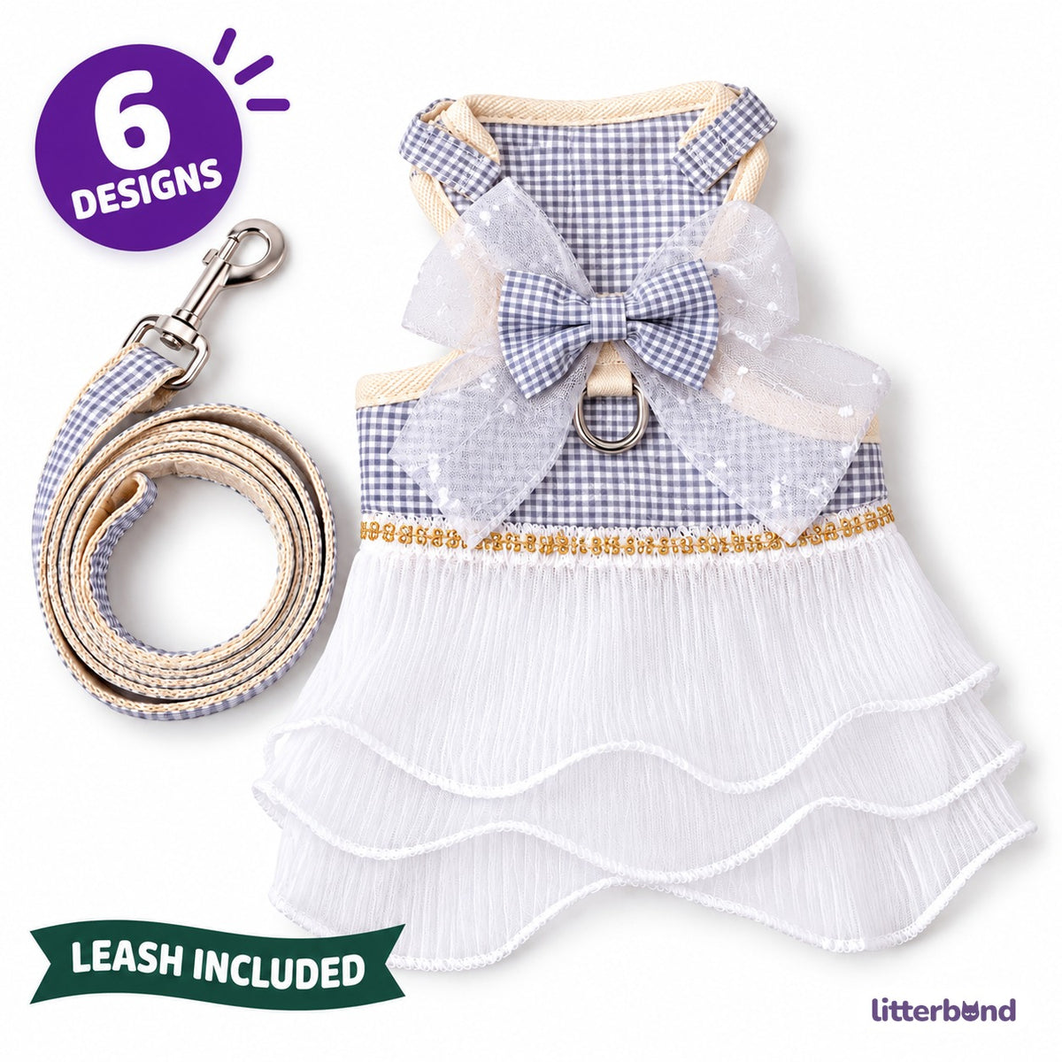 Gingham Tulle Dress Harness for Walks
