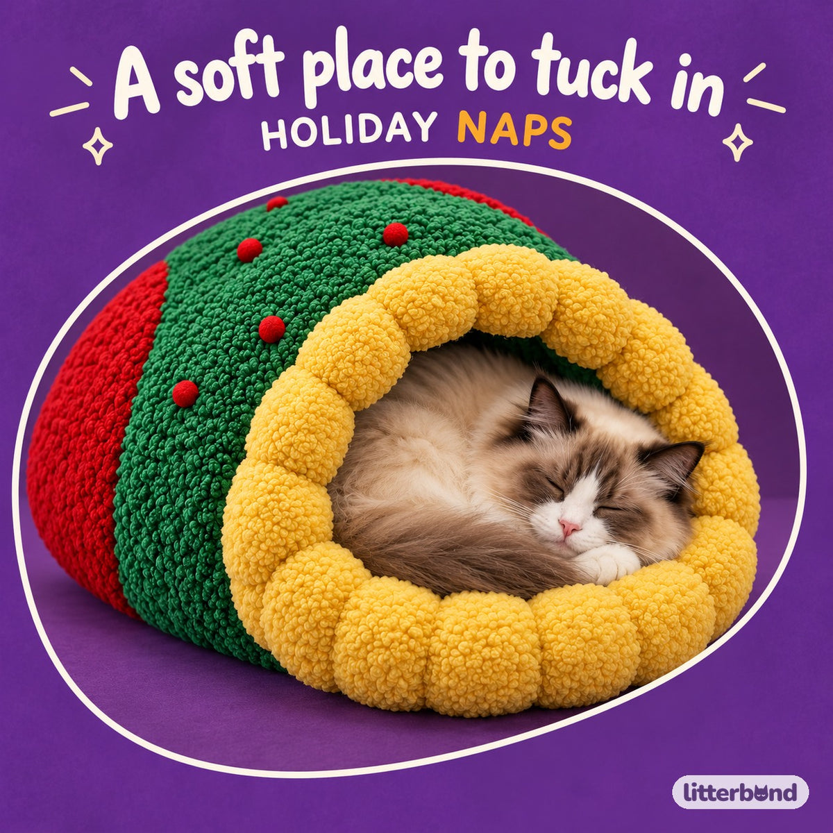 Christmas Green Hideaway Bed with a cat