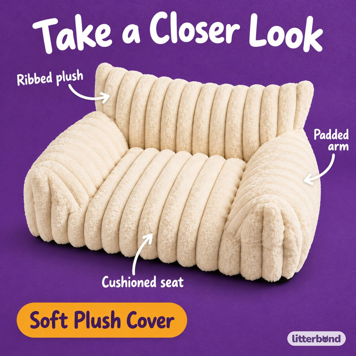 Ribbed Plush Sofa Nap Bed - close-up details