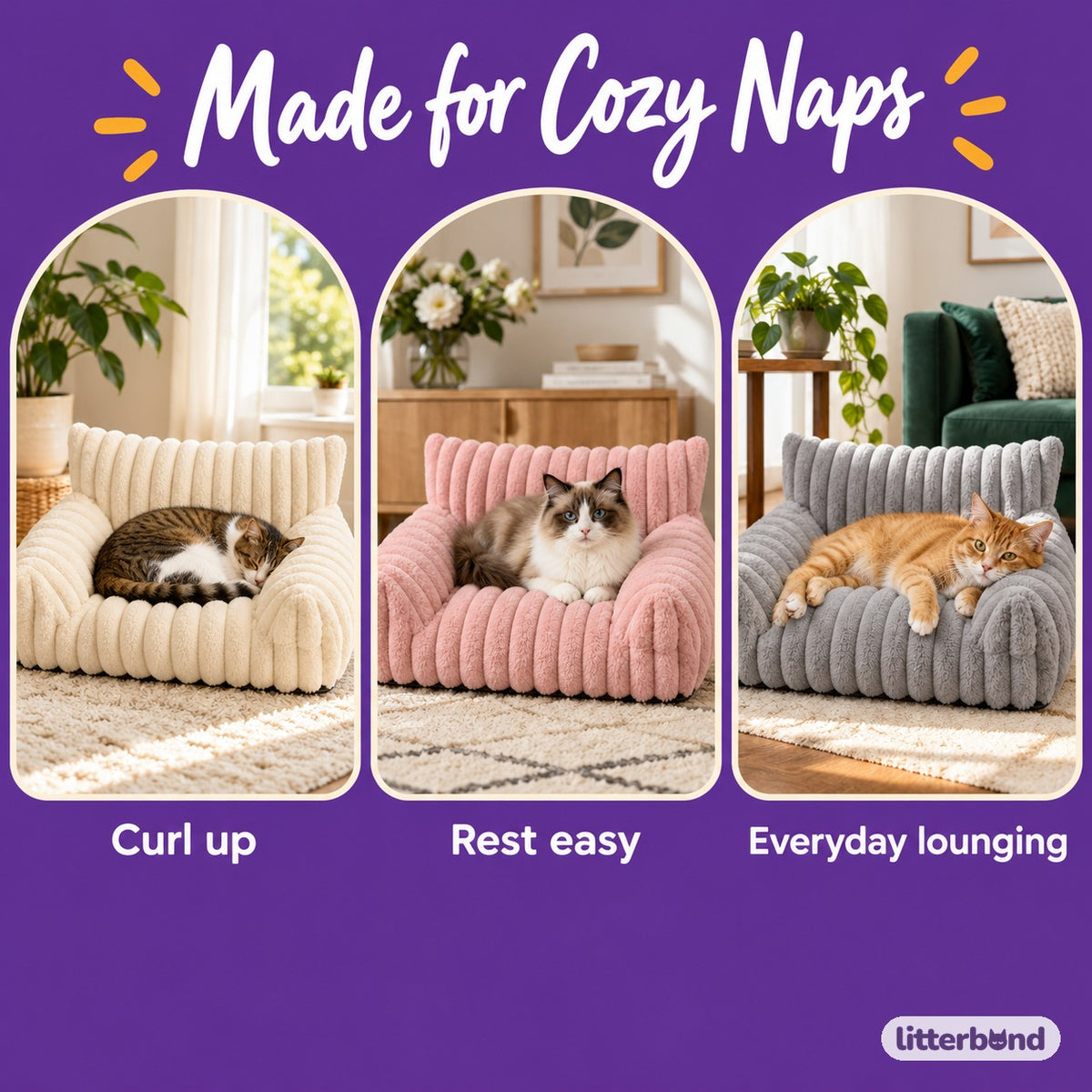 Ribbed Plush Sofa Nap Bed - cozy at home