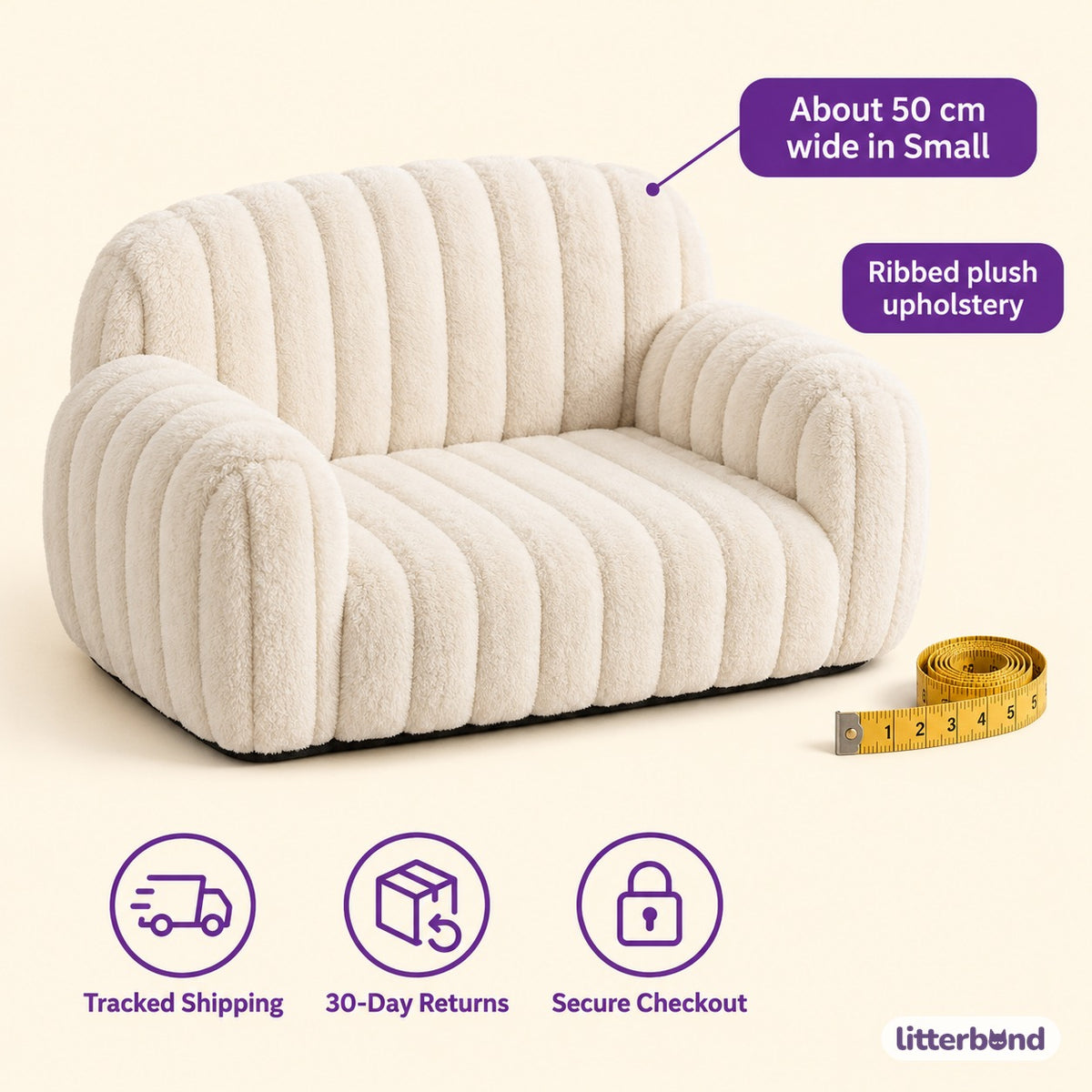 Ribbed Plush Sofa Nap Bed - size and details