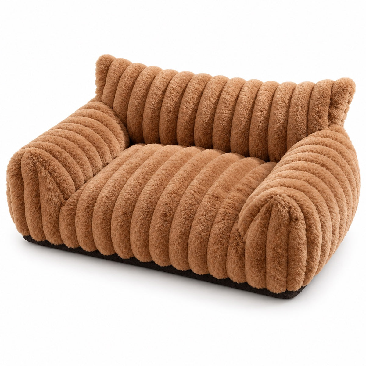 Ribbed Plush Sofa Nap Bed - Caramel Brown