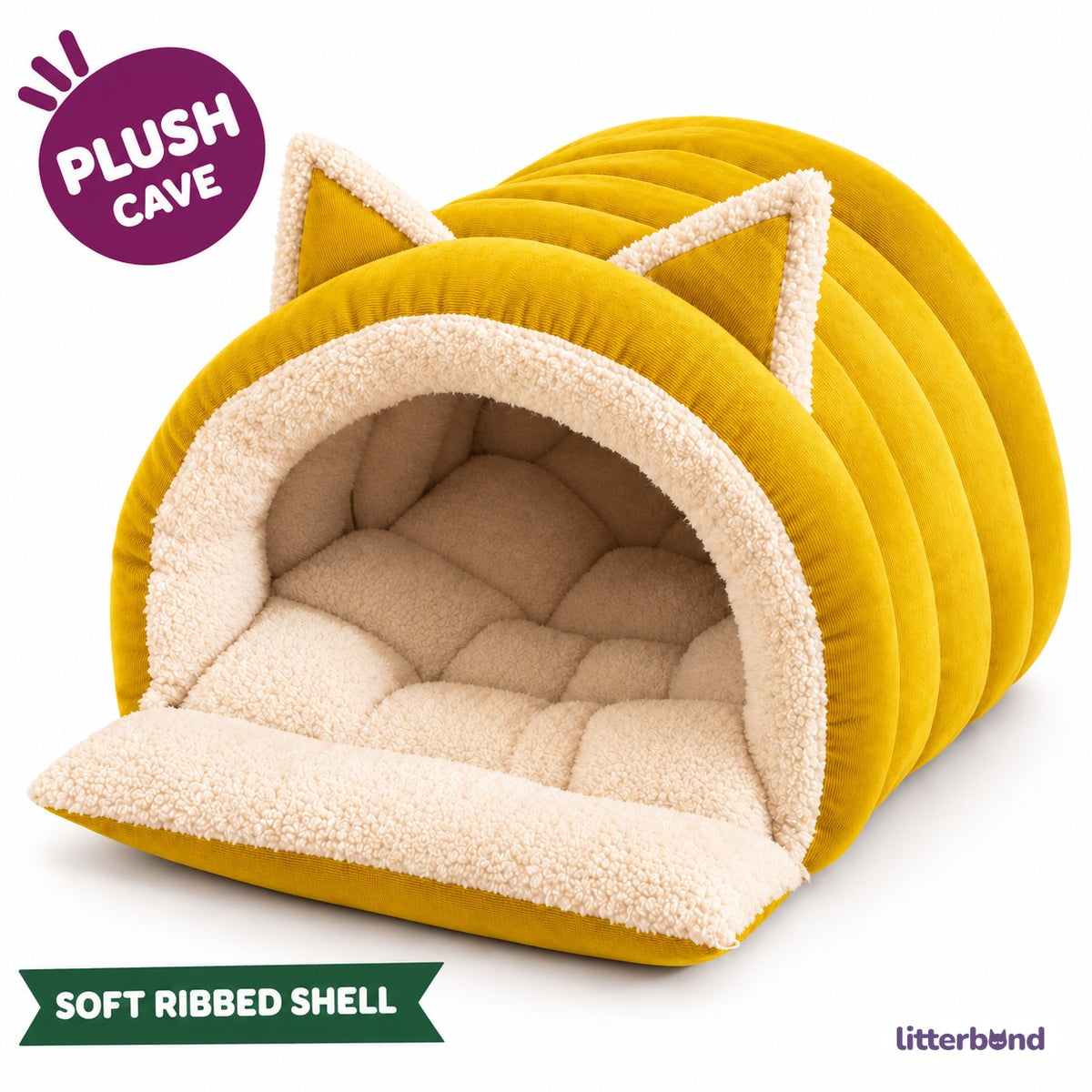 Ribbed Cat-Ear Cave Bed