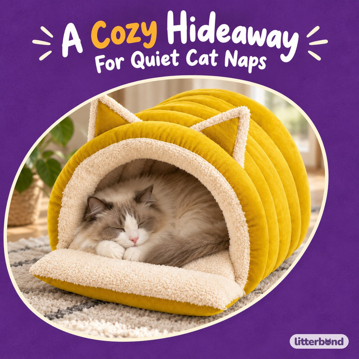 Ribbed Cat-Ear Cave Bed with a cat