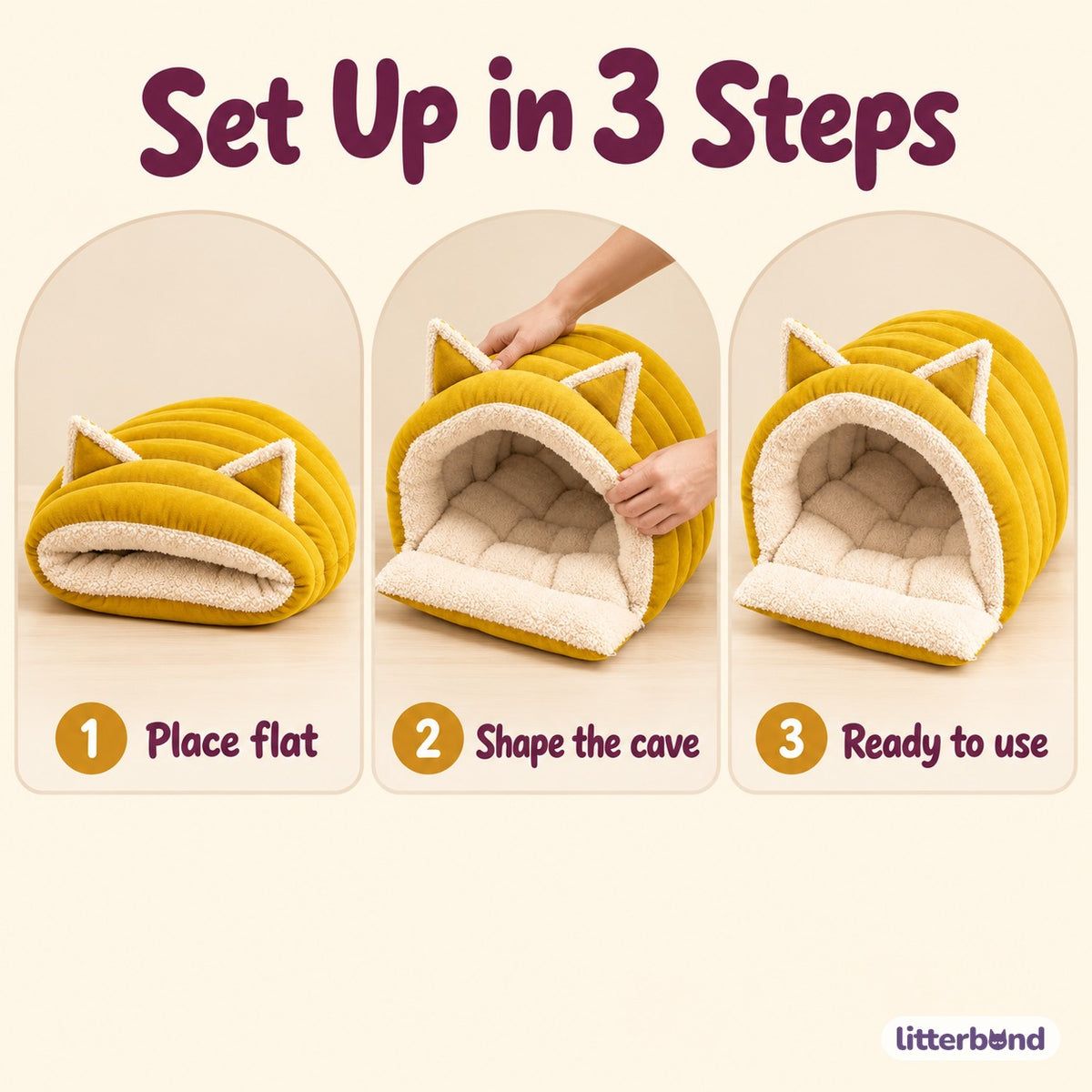 Ribbed Cat-Ear Cave Bed - how to use it