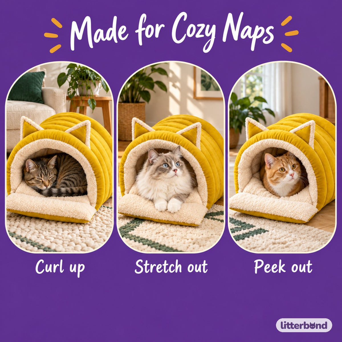 Ribbed Cat-Ear Cave Bed - cozy at home